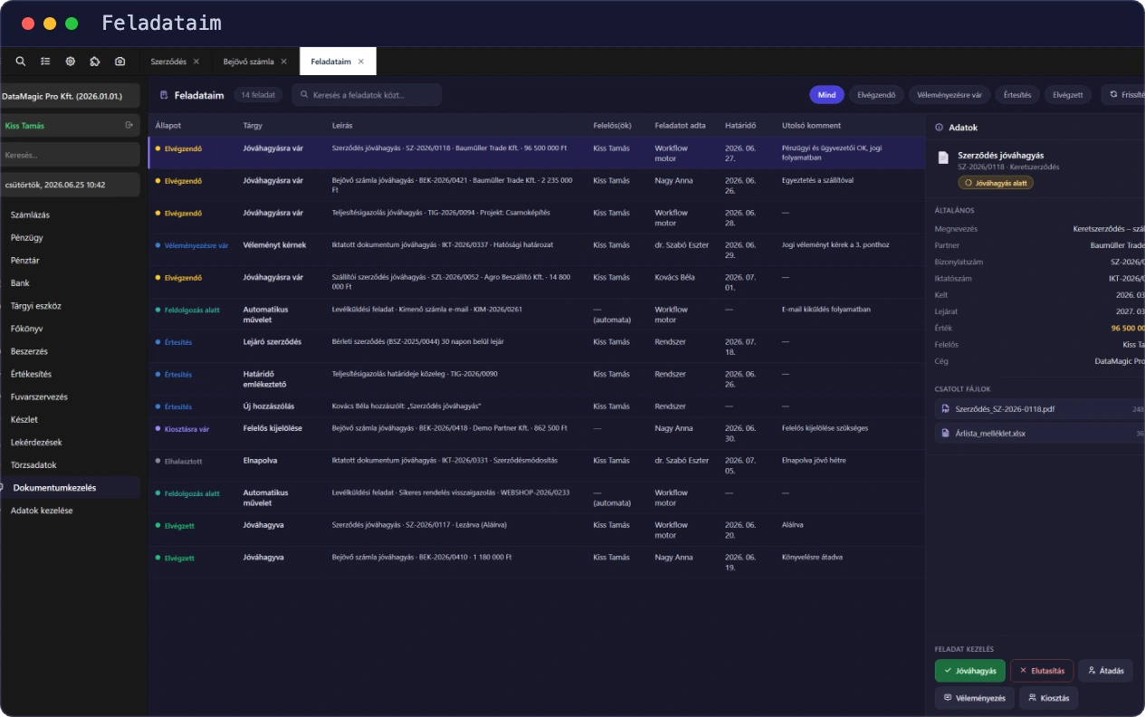 DataMagic ERP – personalised task list with approvals